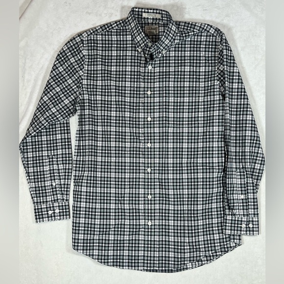 L.L. Bean Medium Tall Classic Black and White Checkered Men's Shirt Wrinkle Free - Picture 1 of 9
